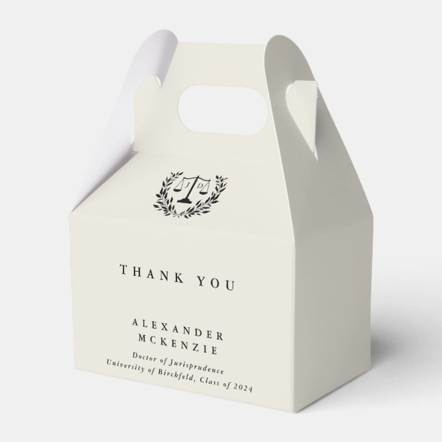 Oyster/Cream JD Law Scales+Laurel Graduation Favour Box (Front Side)
