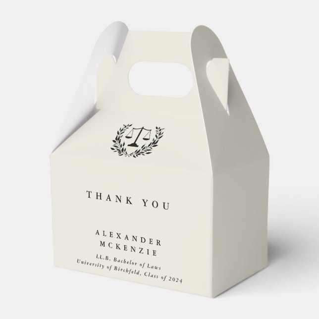 Oyster/Cream Law Scales+Laurel Wreath Graduation Favour Box (Front Side)