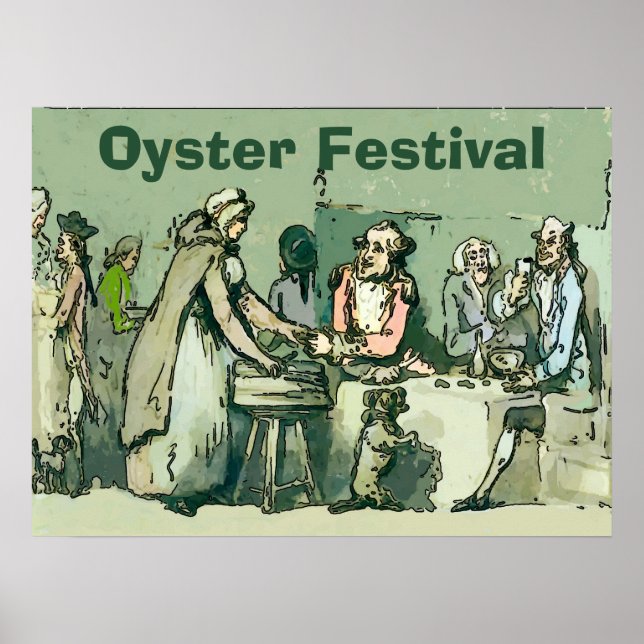 Oyster Fest. Woman,Sells Oyster Vintage Style Poster (Front)