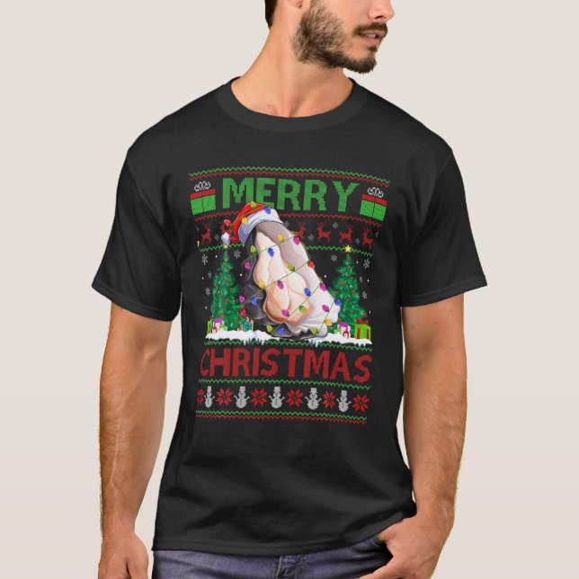 Oyster Fish Lover Xmas Lighting Santa Ugly Oyster T-Shirt (Front)