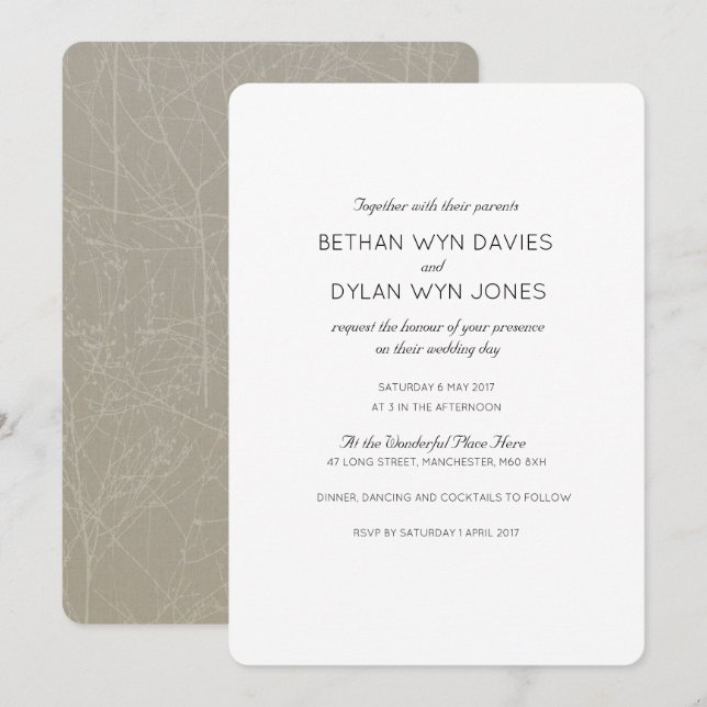 Oyster/Mink 'Tree' Wedding Invitation (Front/Back)