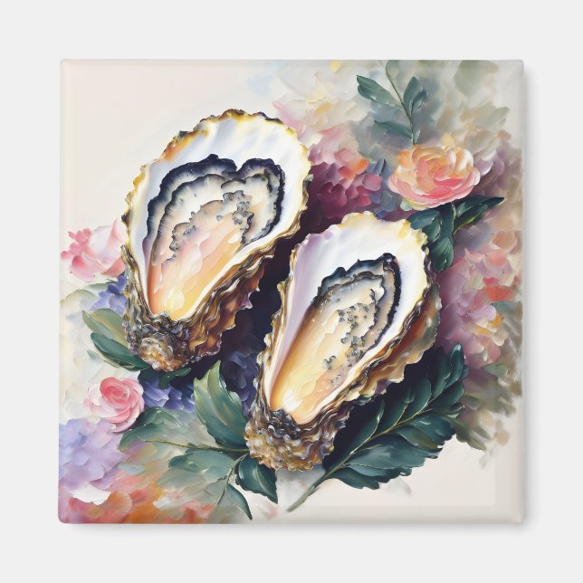 Oyster Oil Painting Floral Art Magnet (Front)