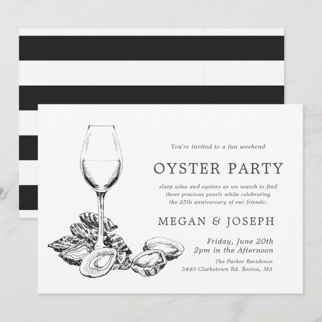 Oyster Pearl Anniversary Dinner | Black Stripes Invitation (Front/Back)