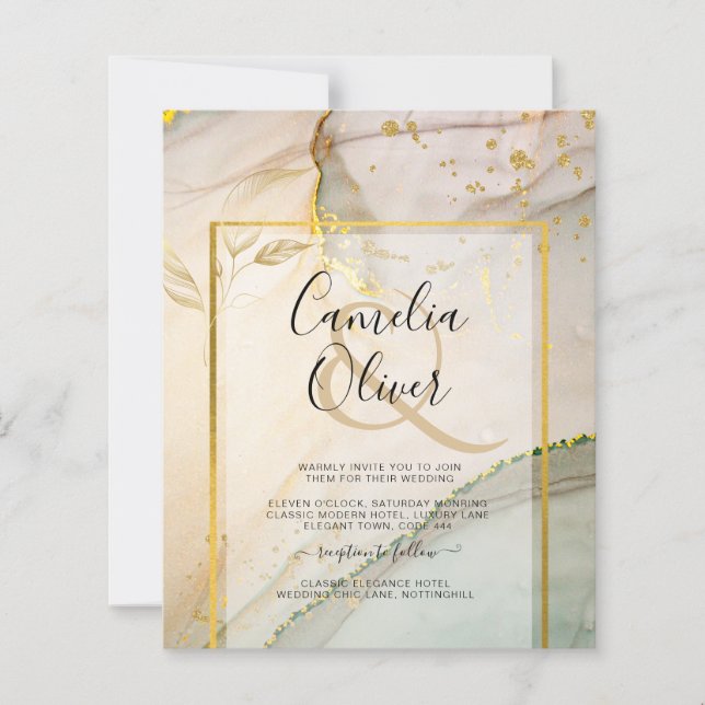 Oyster Pearl Gold WEDDING Alcohol Ink Abstract (Front)