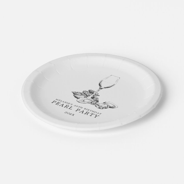 Oyster Pearl Party | black and white Paper Plate (Angled)