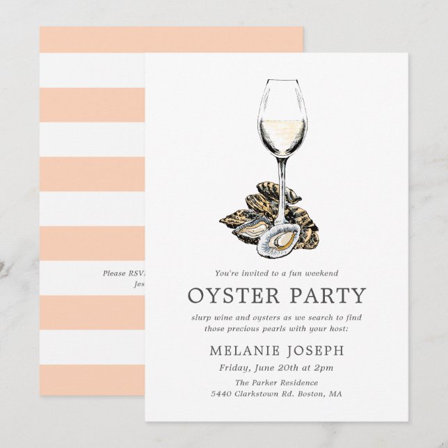 Oyster Pearl Party | Peach Stripes Invitation (Front/Back)