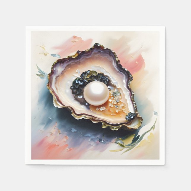 Oyster Pearl Shellfish Art Napkin (Front)