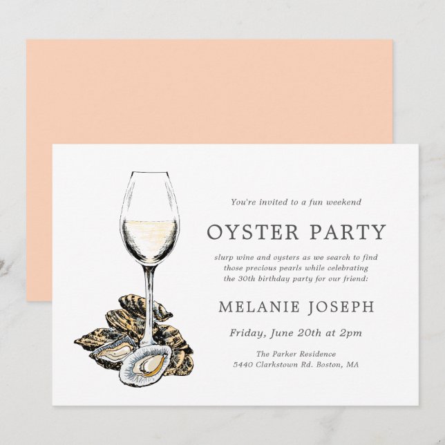 Oyster Pearl Themed Birthday | Peach Theme Invitation (Front/Back)