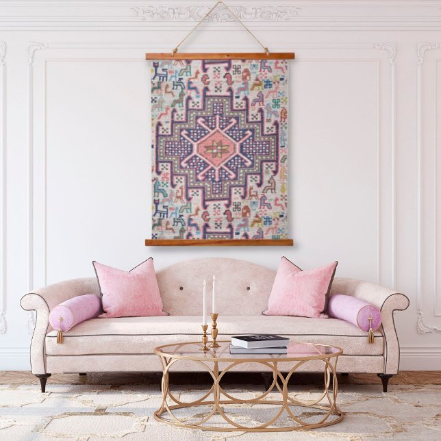 Oyster Pink Anatolian Pattern Turkish Kilim Rug Hanging Tapestry (Creator Uploaded)
