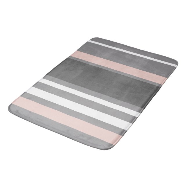 Oyster Pink and Grey Stripes Bath Mat (Angled)