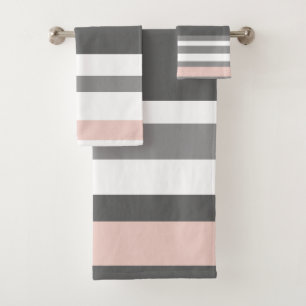 Oyster Pink and Grey Stripes Bath Towel Set