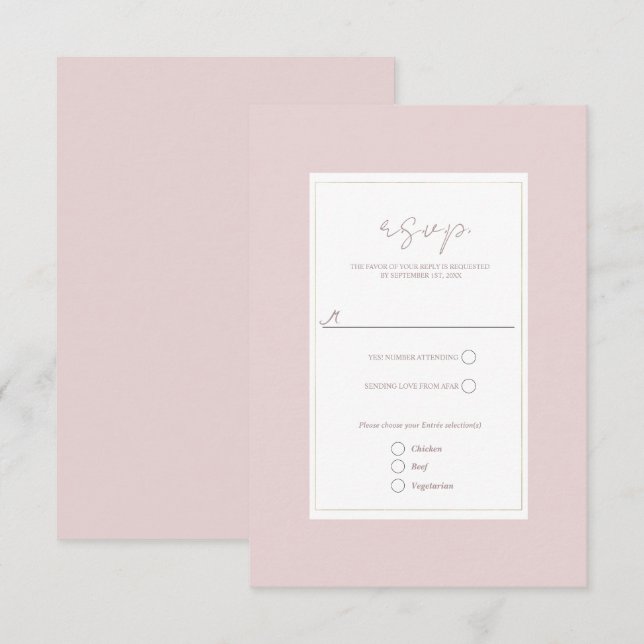 Oyster Pink & Gold Modern Minimal Wedding RSVP (Front/Back)