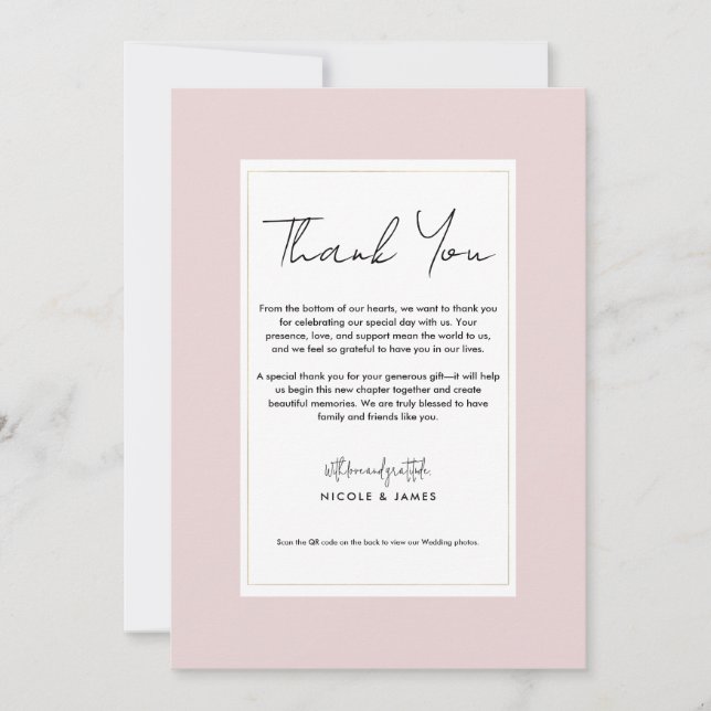 Oyster Pink Gold Modern Minimal Wedding Thank You Invitation (Front)