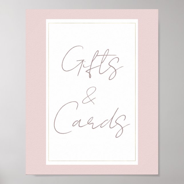 Oyster Pink & Gold Modern Wedding Gifts Cards Sign (Front)