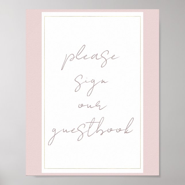 Oyster Pink & Gold Modern Wedding Guestbook Sign (Front)