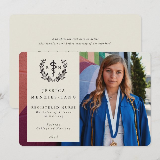 Oyster Registered Nurse Asclepius Graduation Photo Announcement (Front/Back)