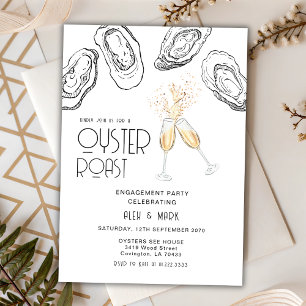 Oyster Roast Hand Draw Champagne Engagement Party Invitation