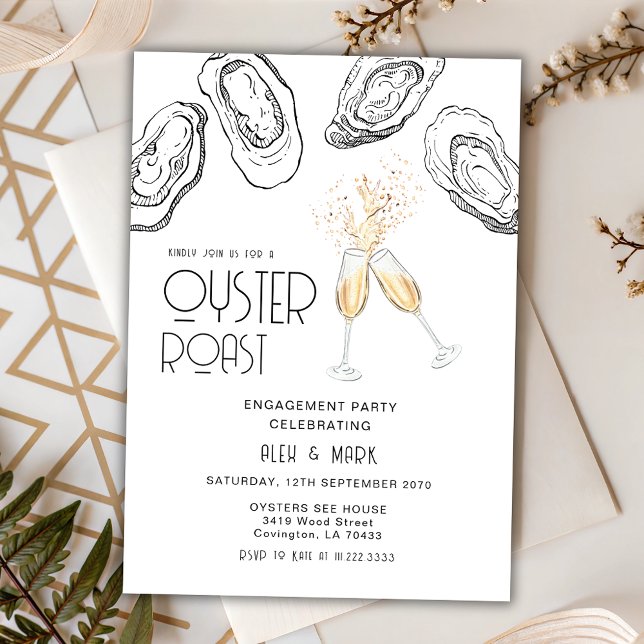 Oyster Roast Hand Draw Champagne Engagement Party Invitation (Creator Uploaded)