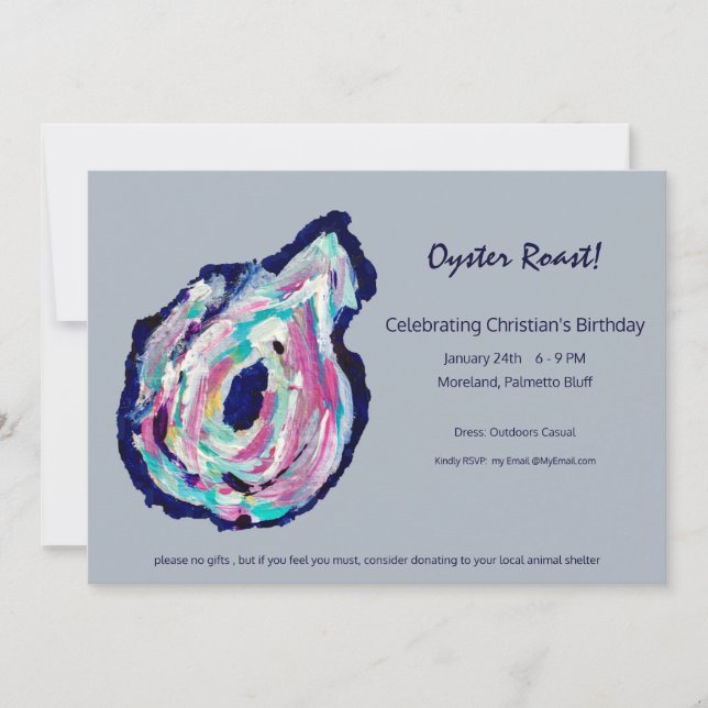 Oyster Roast Party Invitation in Light Grey (Front)