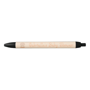 Oyster shell and Pearl Gender Neutral Baby Shower Black Ink Pen