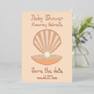 Oyster shell and Pearl Gender Neutral Baby Shower Foil Holiday Card