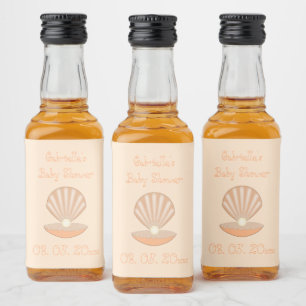 Oyster shell and Pearl Gender Neutral Baby Shower Liquor Bottle Label