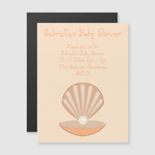 Oyster shell and Pearl Gender Neutral Baby Shower Magnetic Invitation