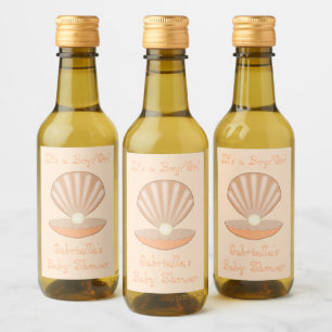 Oyster shell and Pearl Gender Neutral Baby Shower Wine Label