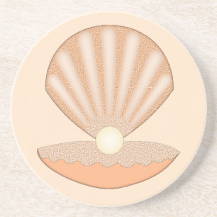 Oyster shell and Pearl Gender Neutral Coaster