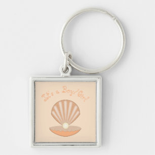 Oyster shell and Pearl Gender Neutral Custom Key Ring