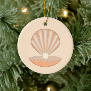 Oyster shell and Pearl Gender Neutral Custom Name Ceramic Tree Decoration