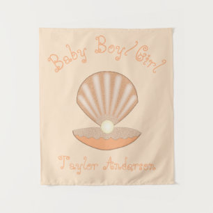 Oyster shell and Pearl Gender Neutral Custom Tapestry