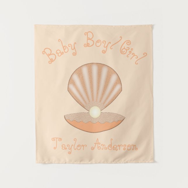 Oyster shell and Pearl Gender Neutral Custom Tapestry (Front)