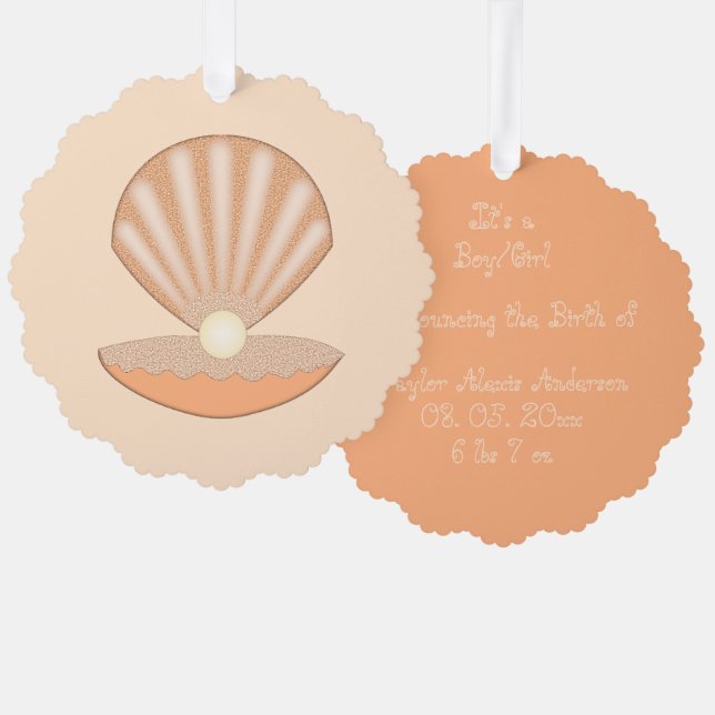 Oyster shell and Pearl Gender Neutral Custom Tree Decoration Card (Front/Back)