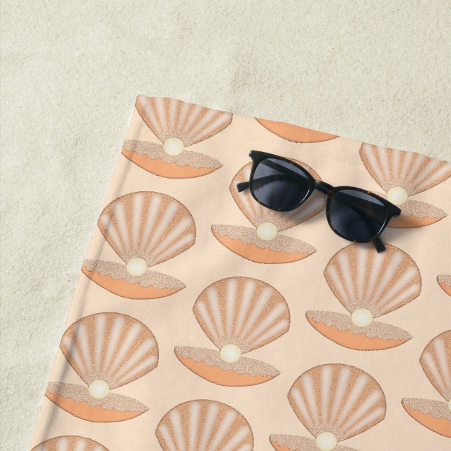 Oyster shell and Pearl Gender Neutral Patterned Beach Towel (In Situ)