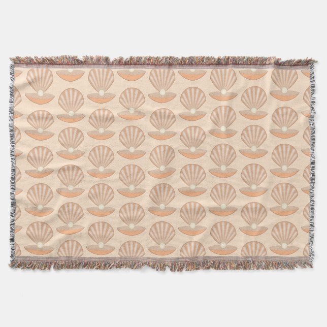 Oyster shell and Pearl Gender Neutral Patterned Throw Blanket (Front)