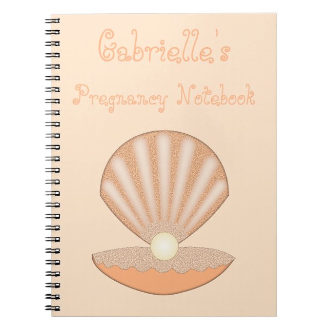 Oyster shell and Pearl Gender Neutral Pregnancy Notebook (Front)
