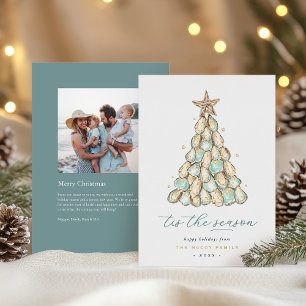Oyster Shell Tree Coastal Christmas Photo Foil Holiday Card