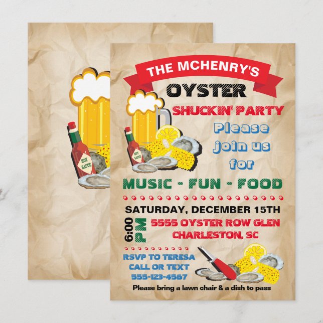 Oyster Shucking Party Invitation (Front/Back)