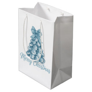 Oyster Tree Bow Preppy Merry Christmas Coquette Medium Gift Bag