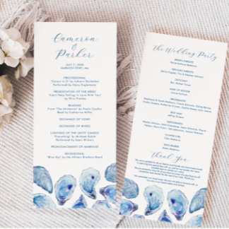 Oyster Watercolor Beach Wedding Double Sided Programme