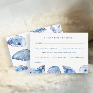 Oyster Wedding Meal Options Blue Watercolor RSVP Card
