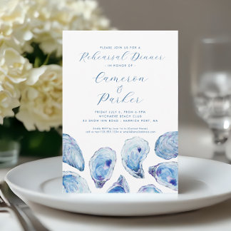 Oyster Wedding Rehearsal Blue Watercolor Invitation
