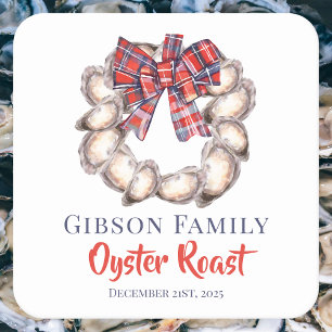 Oyster Wreath Plaid Ribbon Oyster Roast Custom Square Paper Coaster