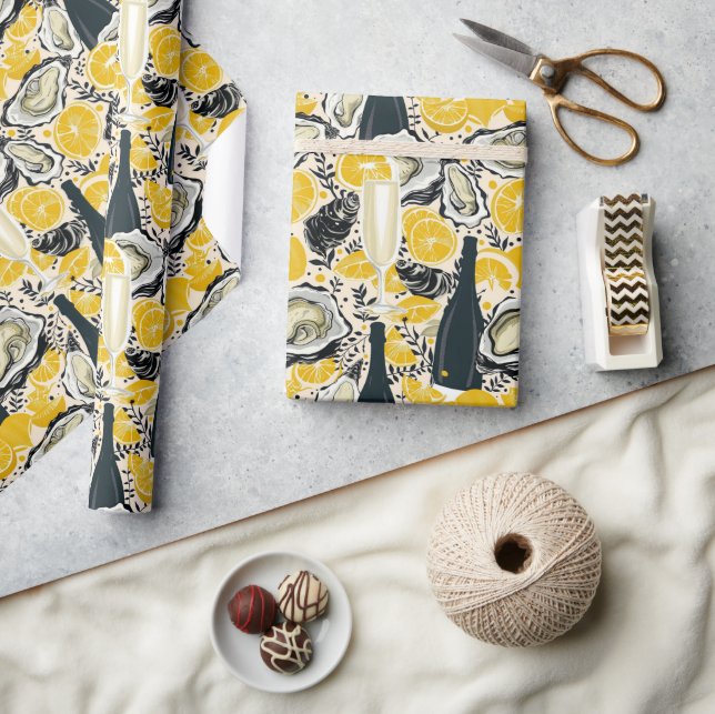 Oysters and champagne wrapping paper (Crafts)