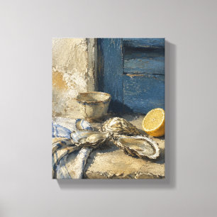 Oysters at the Blue Shutter Mediterranean Still Li Canvas Print