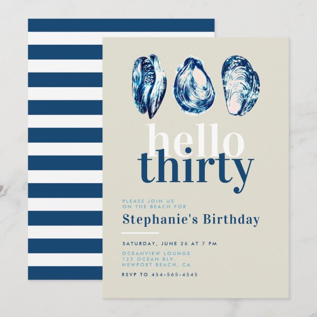 Oysters Bar Nautical Ocean Beach 30th Birthday Invitation (Front/Back)