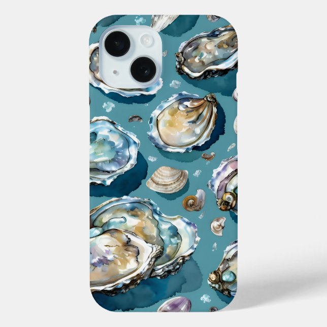 Oysters Clams Seashells Pattern Blue Case-Mate iPhone Case (Back)