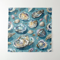 Oysters Clams Seashells Pattern Blue