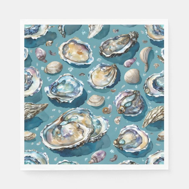 Oysters Clams Seashells Pattern Napkin (Front)